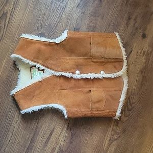 Genuine leather kids sherpa vest